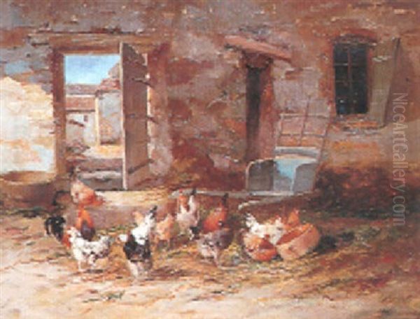 Le Poulailler Oil Painting by Jules Bahieu
