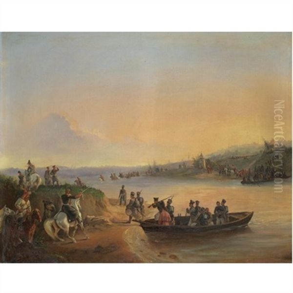 Russian Army Manoeuvres Oil Painting by Theodor Ilich Baikoff