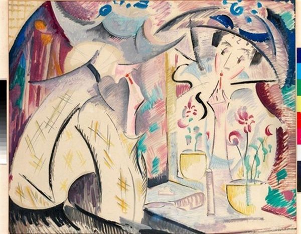 Femme Au Miroir (femme A La Toilette) Oil Painting by Alice Bailly