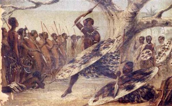 War Dance Of Emigrant Zulus Oil Painting by John Thomas Baines