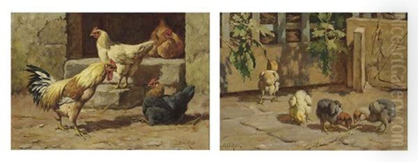 A Group Of Poultry (+ A Garden Corner; Pair) Oil Painting by William Baptiste Baird
