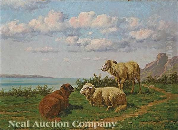 Sheep And Ram On A Hillside Oil Painting by William Baptiste Baird