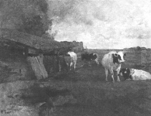 Weite Niederlandische Landschaft Mit Kuhherde Oil Painting by Hermann Baisch