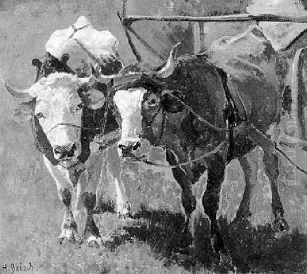 Ochsen Am Pflug Oil Painting by Hermann Baisch