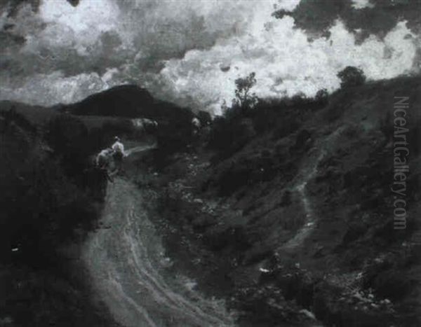 Hugelige Landschaft Mit Viehherde Oil Painting by Hermann Baisch