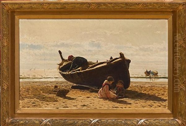 Ninos En La Playa Oil Painting by Dionisio Baixeras y Verdaguer