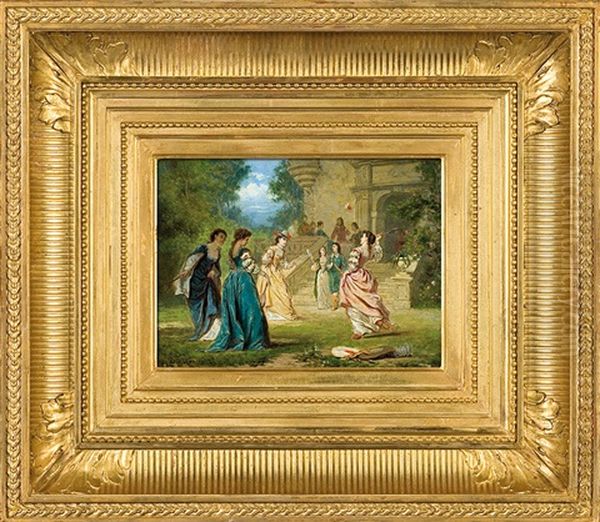 Playing Badminton Oil Painting by Ladislaus Bakalowicz