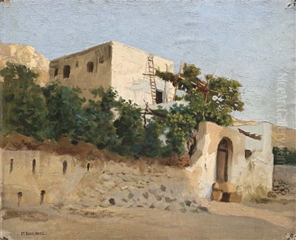 Vor Einem Haus In Tunis Oil Painting by Stephan Vladislavovich Bakalowicz