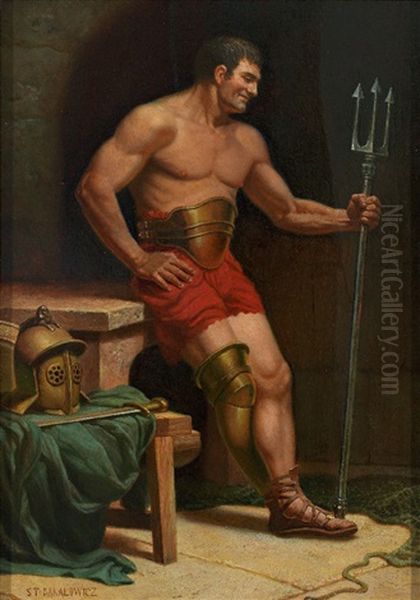 Portrait Eines Gladiatoren Mit Dreizack Oil Painting by Stephan Vladislavovich Bakalowicz