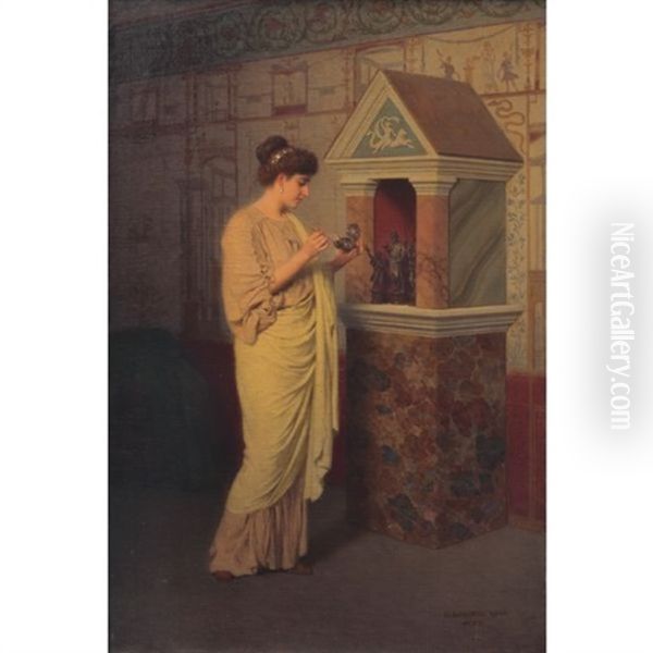 Lighting A Candle Before The Altar Oil Painting by Stephan Vladislavovich Bakalowicz