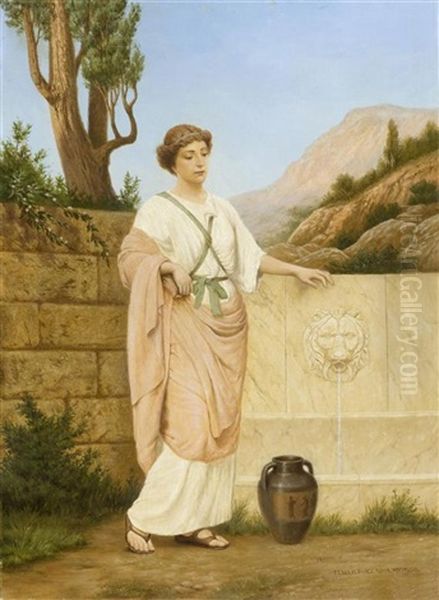 Junges Madchen Am Brunnen Oil Painting by Stephan Vladislavovich Bakalowicz