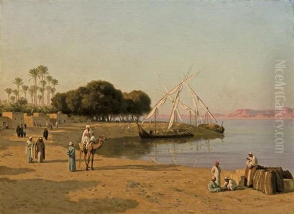 Trading Ships On The Nile Oil Painting by Stephan Vladislavovich Bakalowicz