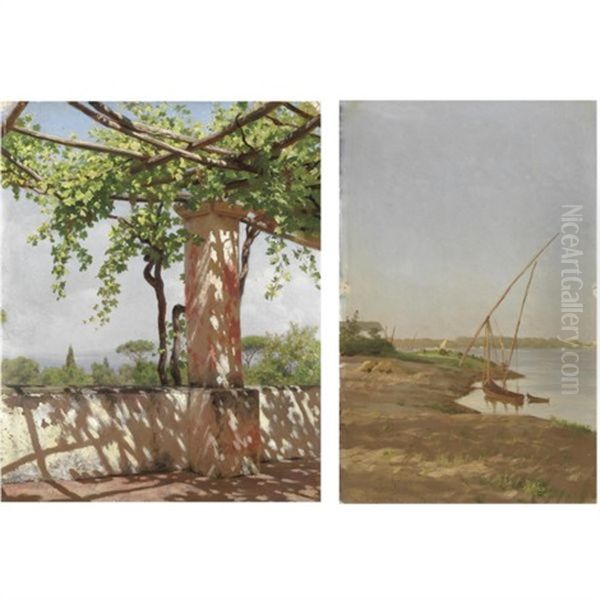 Sotto Il Pergolato (+ Riva Del Nilo Al Cairo; Pair) Oil Painting by Stephan Vladislavovich Bakalowicz