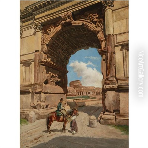The Arch Of Titus, Rome Oil Painting by Stephan Vladislavovich Bakalowicz