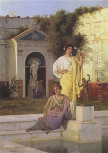 Deux Femmes En Drapee Dans Un Decor A L'antique Oil Painting by Stephan Vladislavovich Bakalowicz