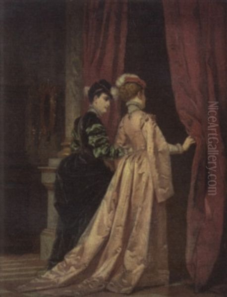 Two Ladies At The Theatre Oil Painting by Stephan Vladislavovich Bakalowicz