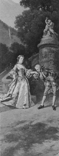 Scene Galante Dans Un Parc, En Costume Xviiie Oil Painting by Stephan Vladislavovich Bakalowicz