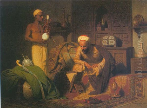 Reading In An Interior Oil Painting by Stephan Vladislavovich Bakalowicz