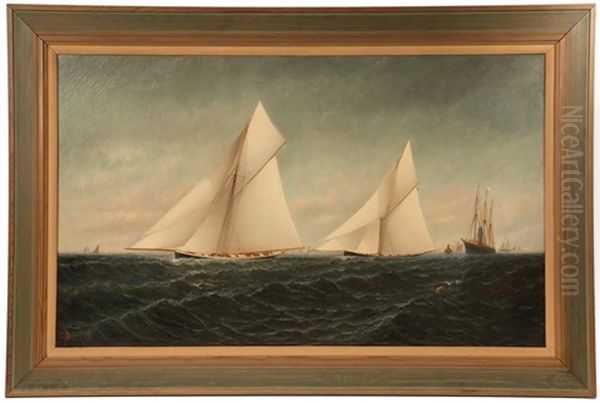 Race For The America's Cup Oil Painting by Elisha (Taylor) Baker
