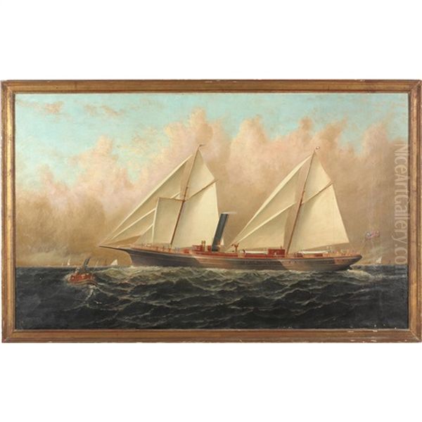 Steam & Sail Merchant Ship Oil Painting by Elisha (Taylor) Baker