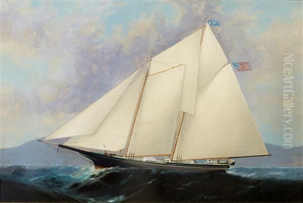 The Schooner J. Waterbury Outward Bound Oil Painting by Elisha (Taylor) Baker