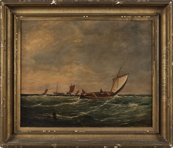 Seascape With Sailboats Oil Painting by Elisha (Taylor) Baker