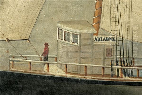 The Us Mail Ship Ariadne At Sea Oil Painting by Elisha (Taylor) Baker