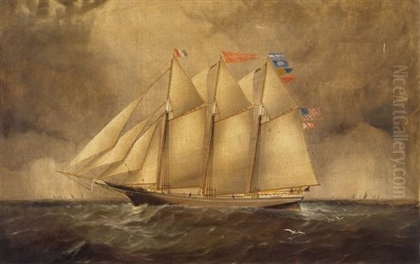 The Three-masted Schooner Rosa Eppinger Oil Painting by Elisha (Taylor) Baker