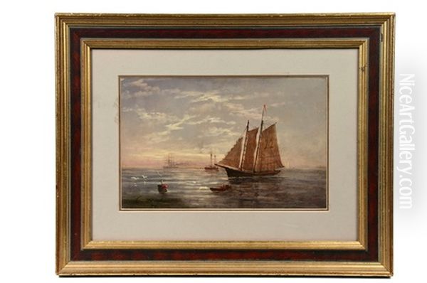 Schooner At Sunset Oil Painting by Elisha (Taylor) Baker