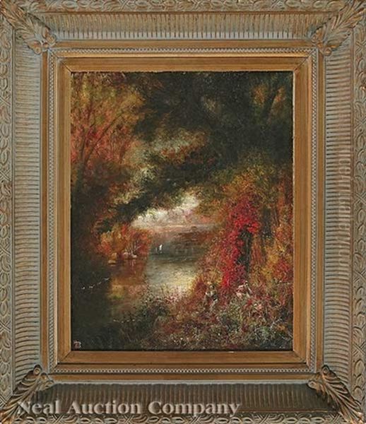 Swamp Scene In Autumn Oil Painting by Elisha (Taylor) Baker