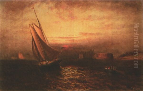 Governor's Island With Castle Williams, New York Harbor Oil Painting by Elisha (Taylor) Baker
