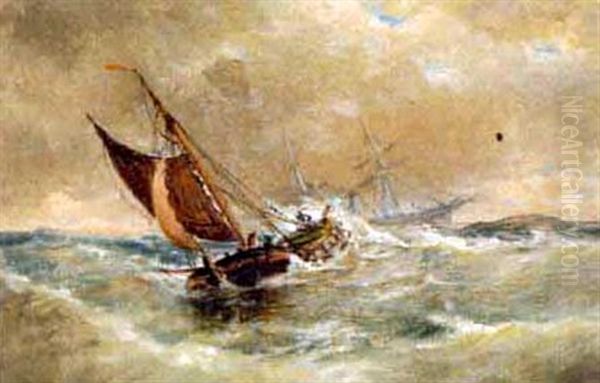 Ships In A Storm Oil Painting by Elisha (Taylor) Baker