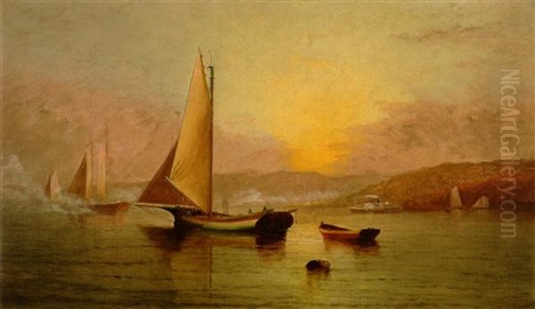 Sailboats At The Entrance To A Harbor Oil Painting by Elisha (Taylor) Baker