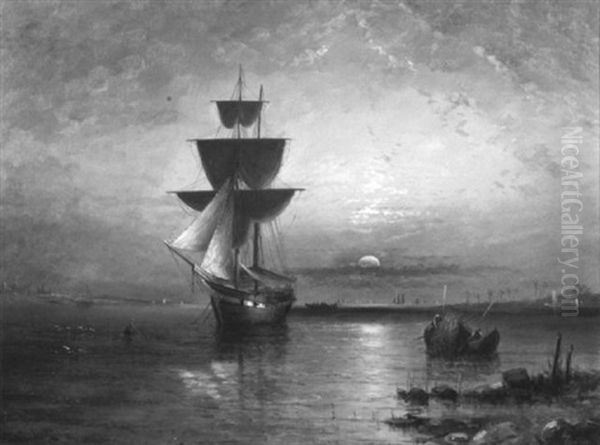 Harbor Sunset Oil Painting by Elisha (Taylor) Baker