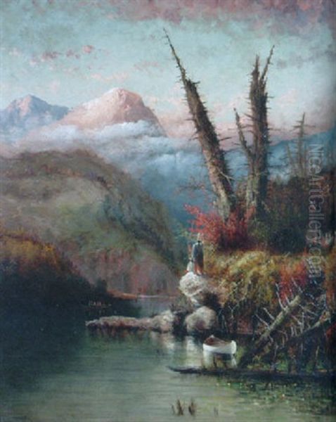 Indian Encampment By The River Oil Painting by Elisha (Taylor) Baker