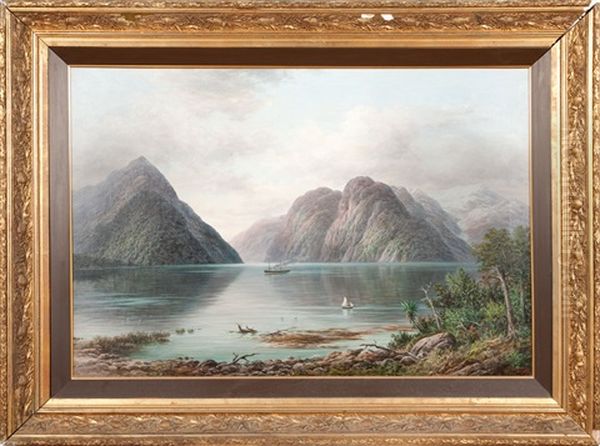 Mitre Peak And The Earnslaw, Milford Sound Oil Painting by William George Baker