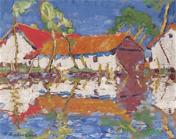 Cottages On The Water Oil Painting by Arthur Baker-Clack