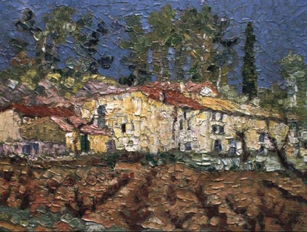 Village On The Edge Of Fields Oil Painting by Arthur Baker-Clack