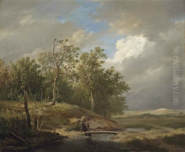 Crossing The River Oil Painting by Hendrik van de Sande Bakhuyzen