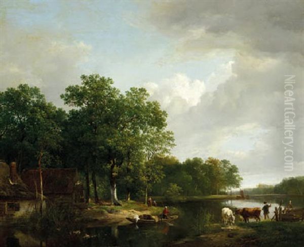 Summer Idyl: A River Landscape In Summer Oil Painting by Hendrik van de Sande Bakhuyzen