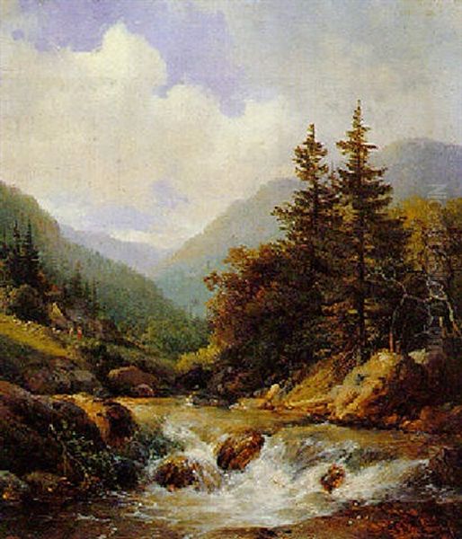 A Mountain Stream Oil Painting by Hendrik van de Sande Bakhuyzen