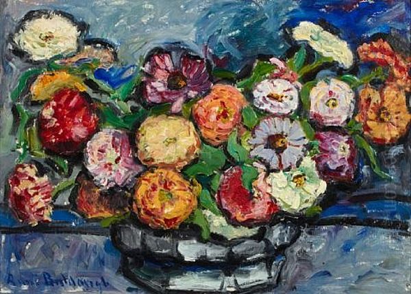 Still Life With Flowers In A Vase Oil Painting by Anni Von Baldaugh