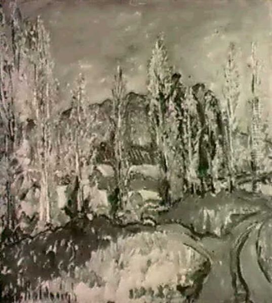 Poplars In Summer Oil Painting by Anni Von Baldaugh