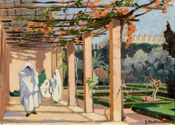 Femmes Dans Les Jardins A Rabat Oil Painting by Jean Baldoni