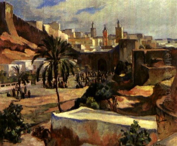 Foule Marocaine Devant Fez Oil Painting by Jean Baldoui