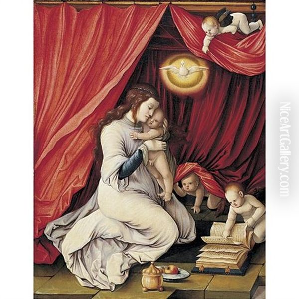 Virgin And Child With Three Angels Oil Painting by Hans Baldung Grien