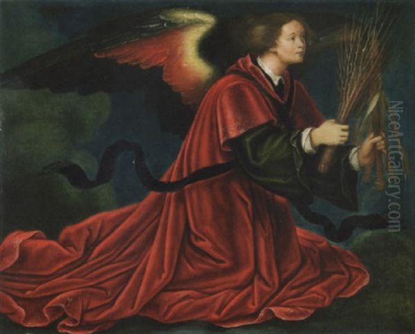 Knieender Engel, Der Reisigrute Und Geisel Als Leidenswerkzeuge Christi In Handen Halt Oil Painting by Hans Baldung Grien