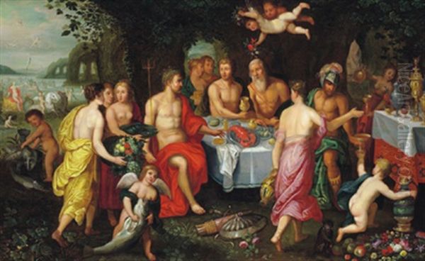 Mahl Der Gotter, Von Links Abundantia, Neptun, Mars Oil Painting by Hendrik van Balen the Elder
