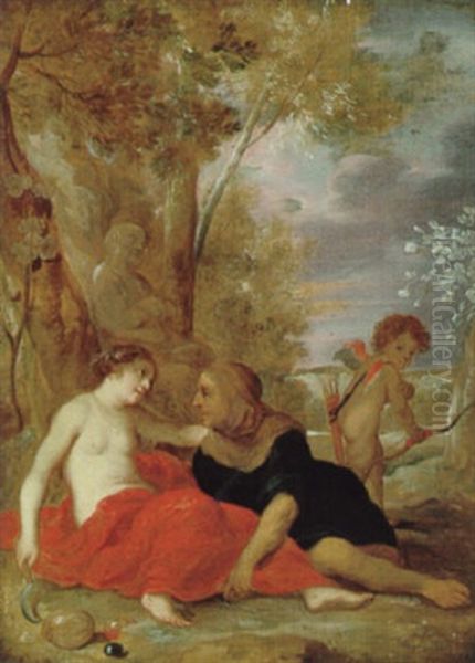 Vertumnus Und Pomona Mit Amor In Einer Landschaft Oil Painting by Hendrik van Balen the Elder