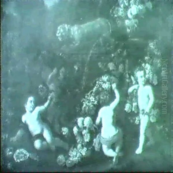 Amoretten Einen Brunnen Schmuckend Oil Painting by Hendrik van Balen the Elder